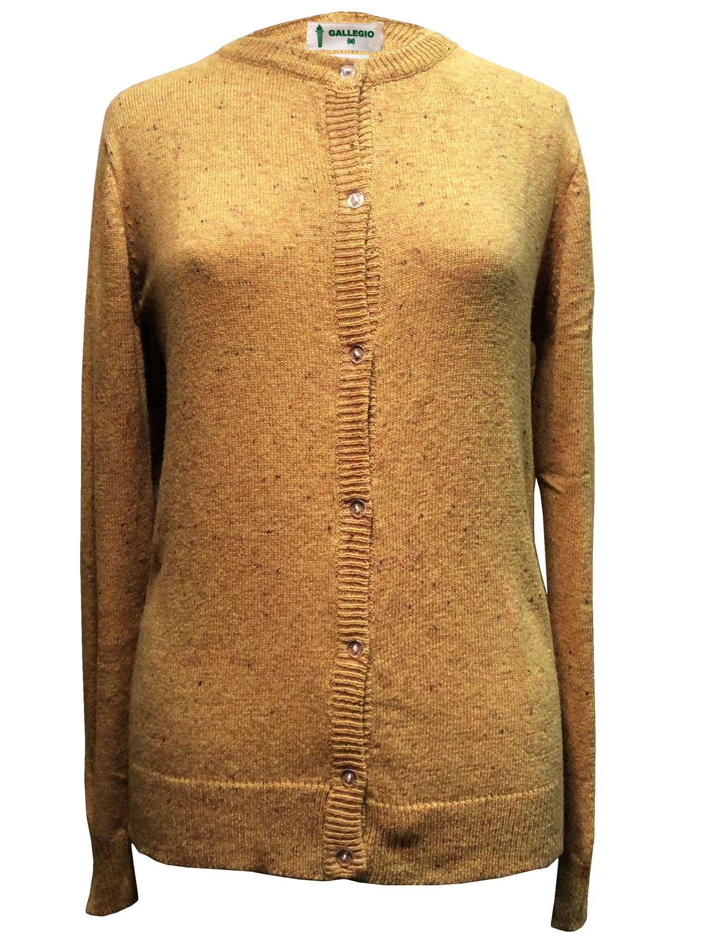 100 % PREMIUM LAMBSWOOL CREW NECK CARDIGAN - Mustard