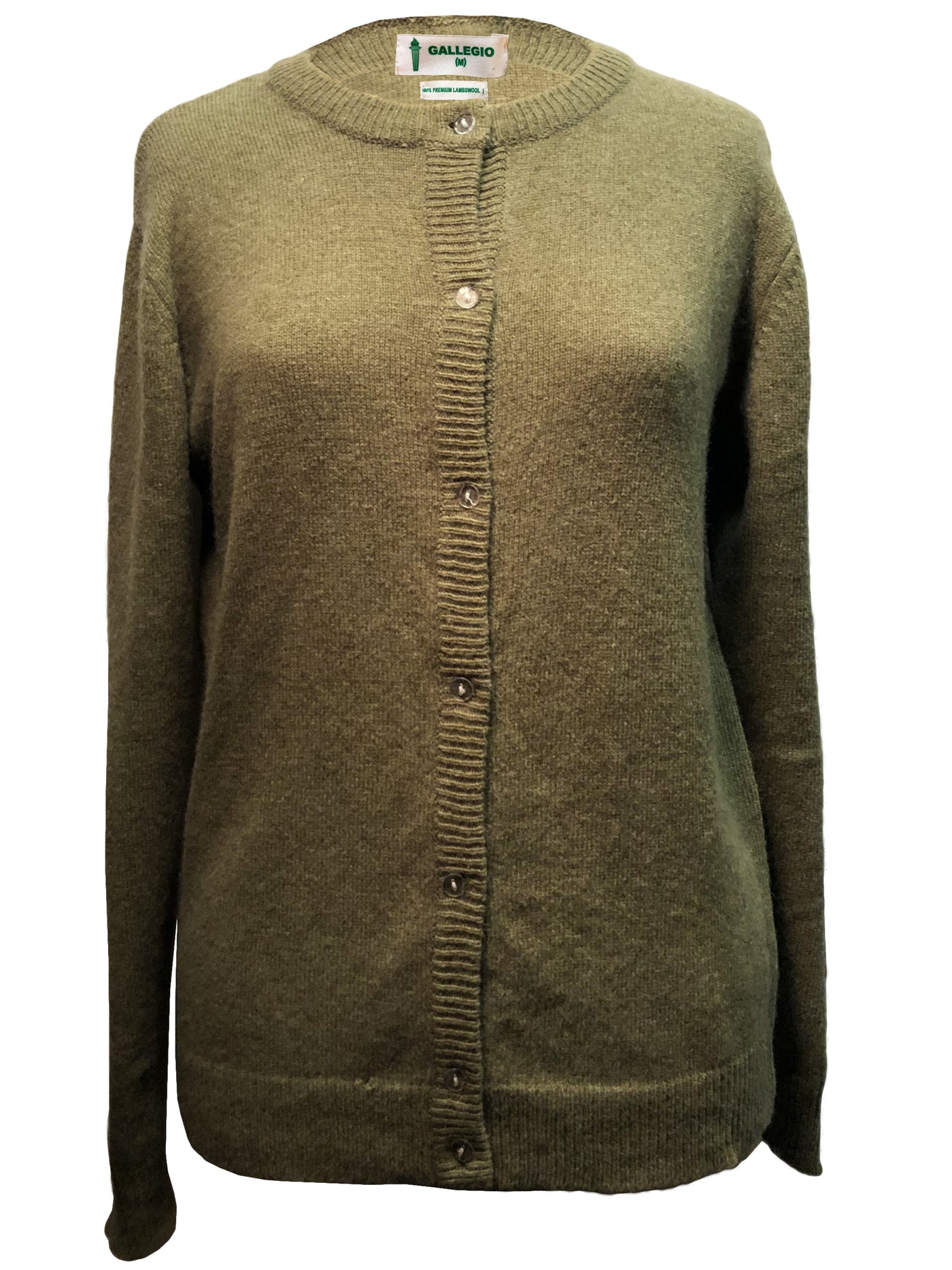 100 % PREMIUM LAMBSWOOL CREW NECK CARDIGAN - Grøn  Melange