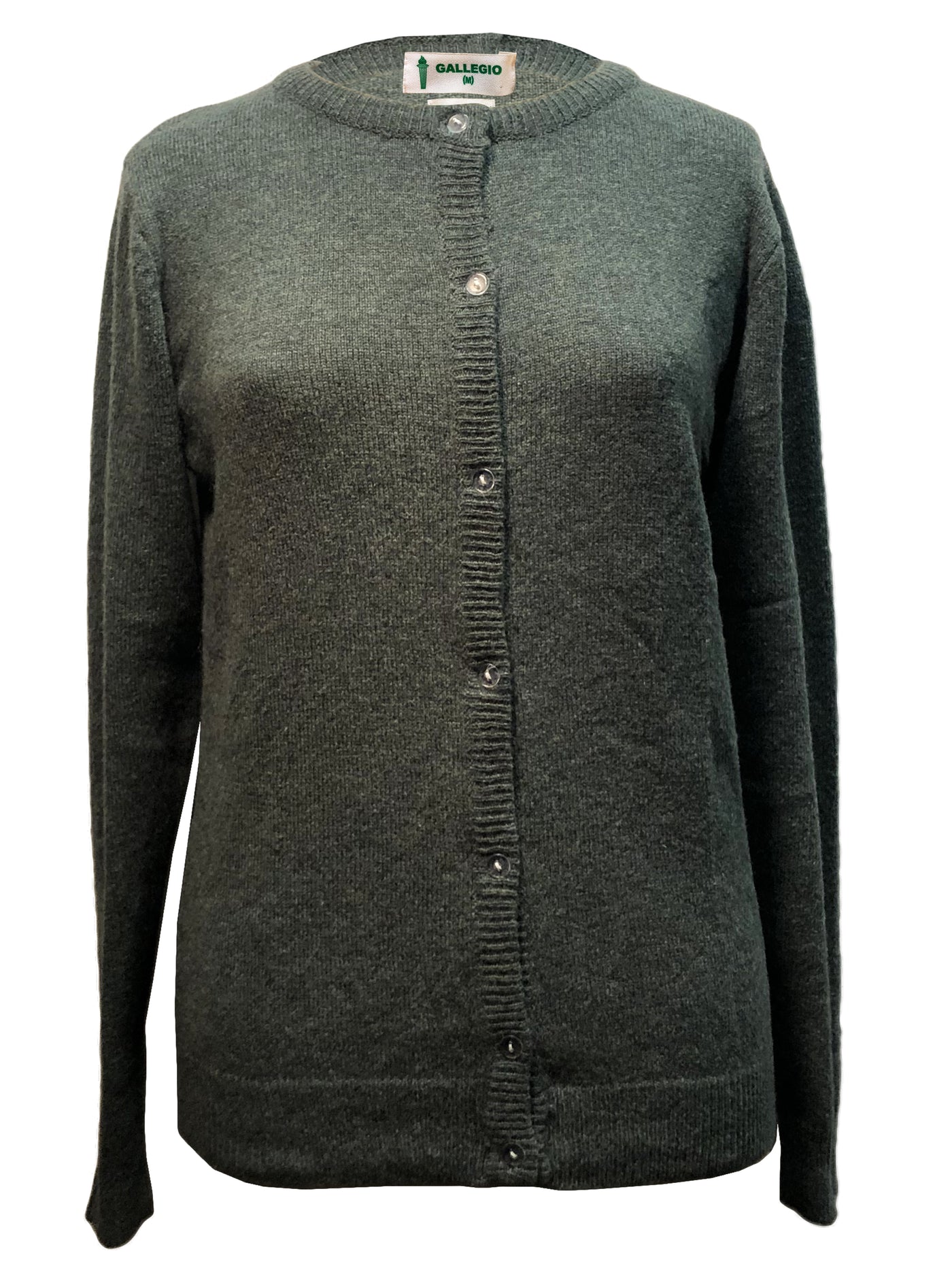 100 % PREMIUM LAMBSWOOL CREW NECK CARDIGAN - Pine