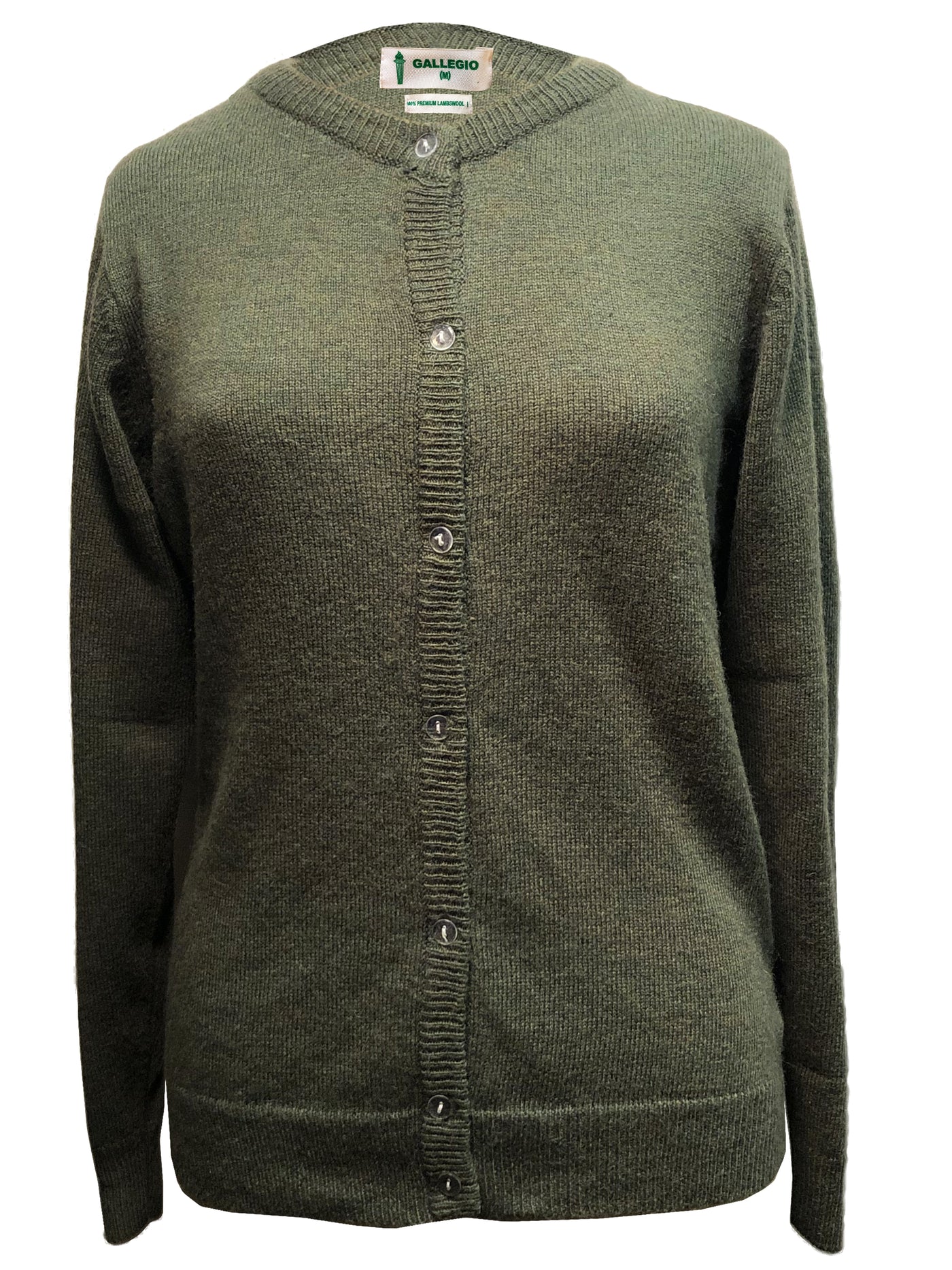 100 % PREMIUM LAMBSWOOL CREW NECK CARDIGAN - Green Melange