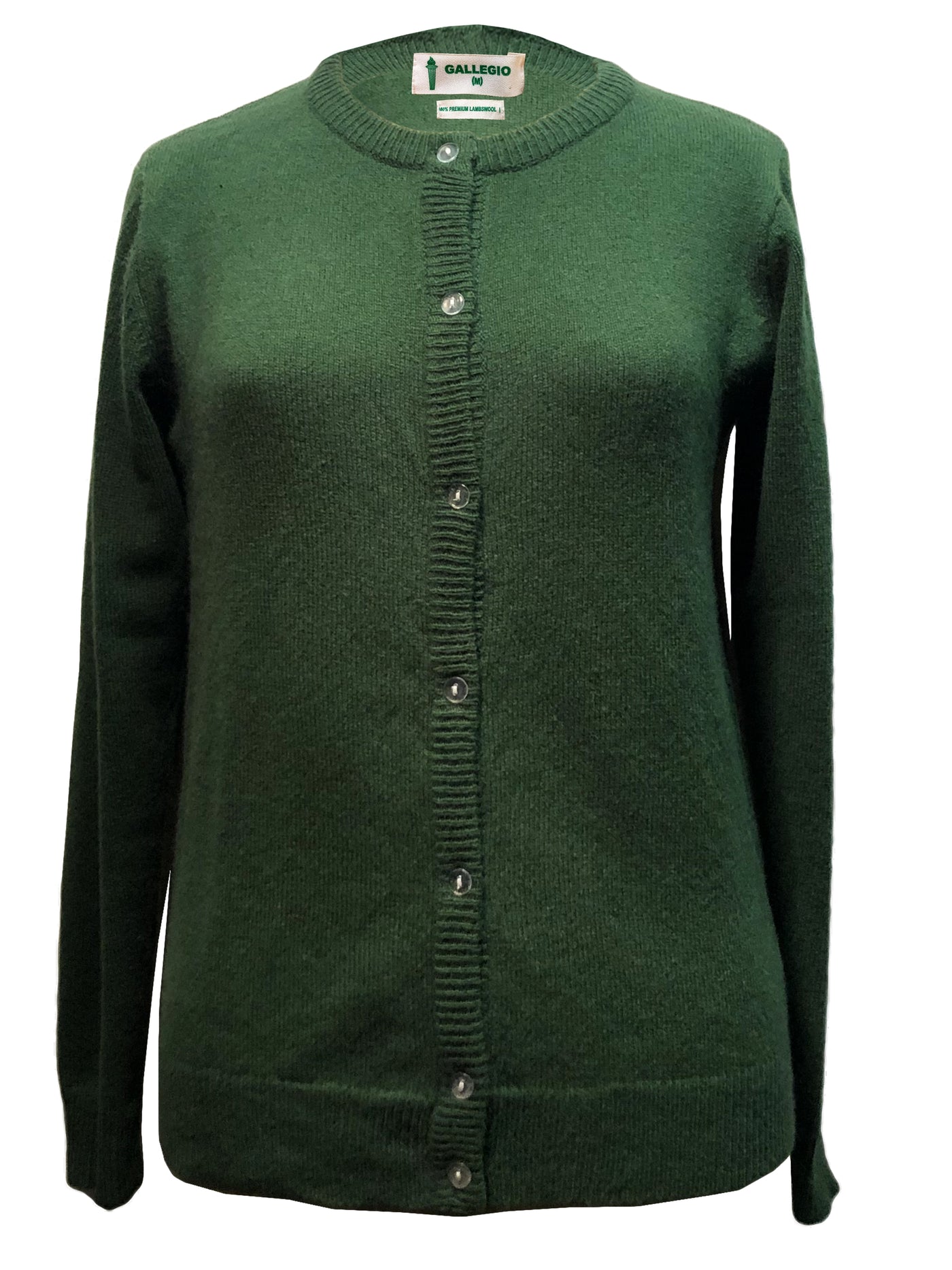 100 % PREMIUM LAMBSWOOL CREW NECK CARDIGAN - Mos grøn