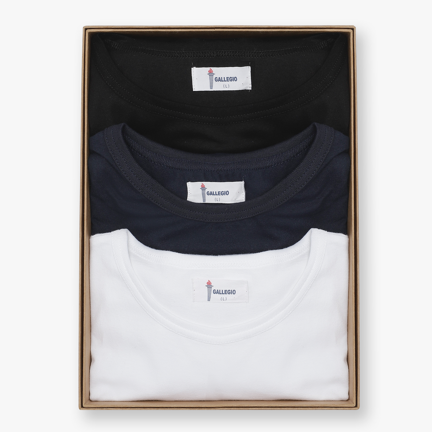 Gallegio T-shirts økologisk bomuld 3 pak Hvid/Sort/Navy Model Crew Neck